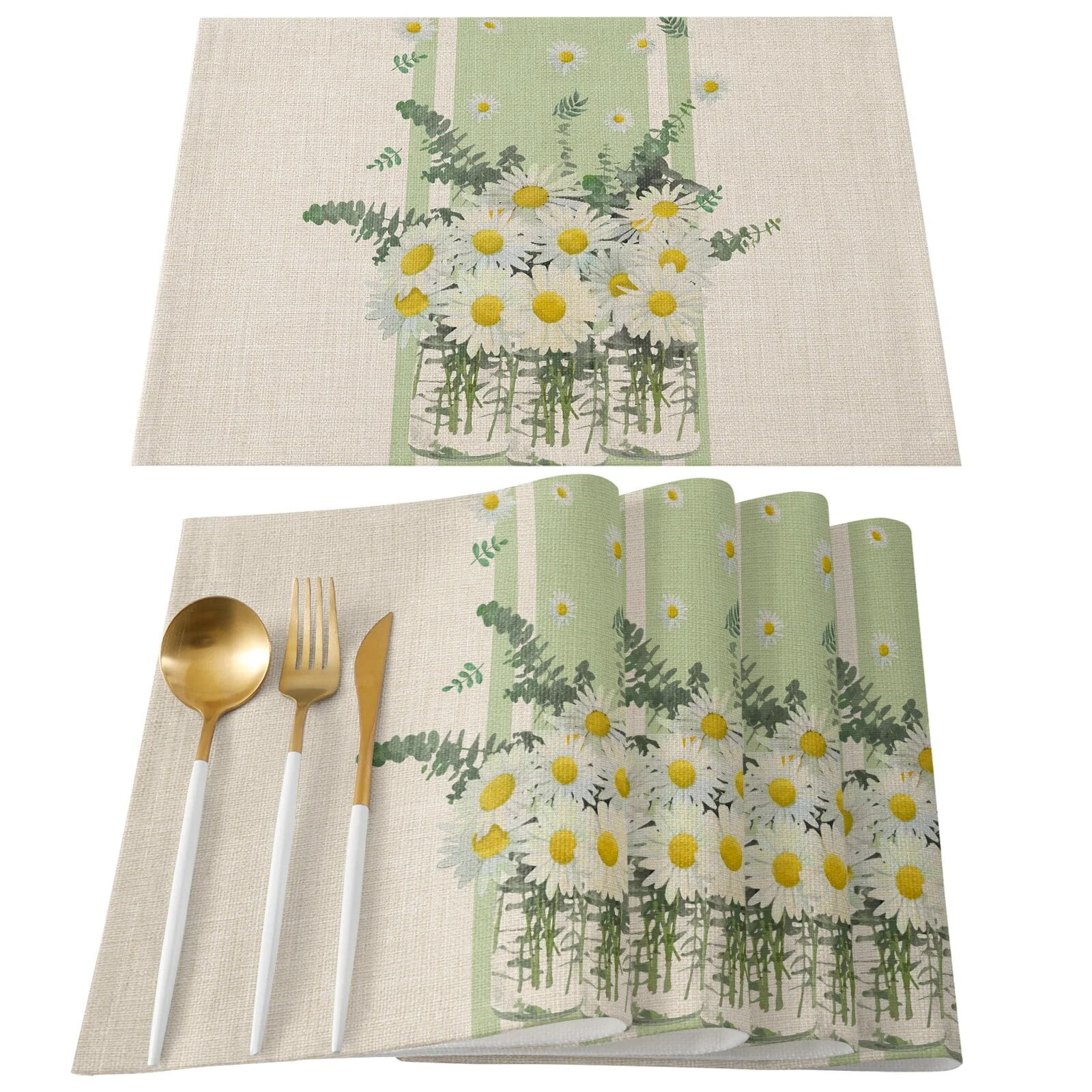 Daisy Flower Vase Placemat Wedding Party Dining Decor Linen Table Mat