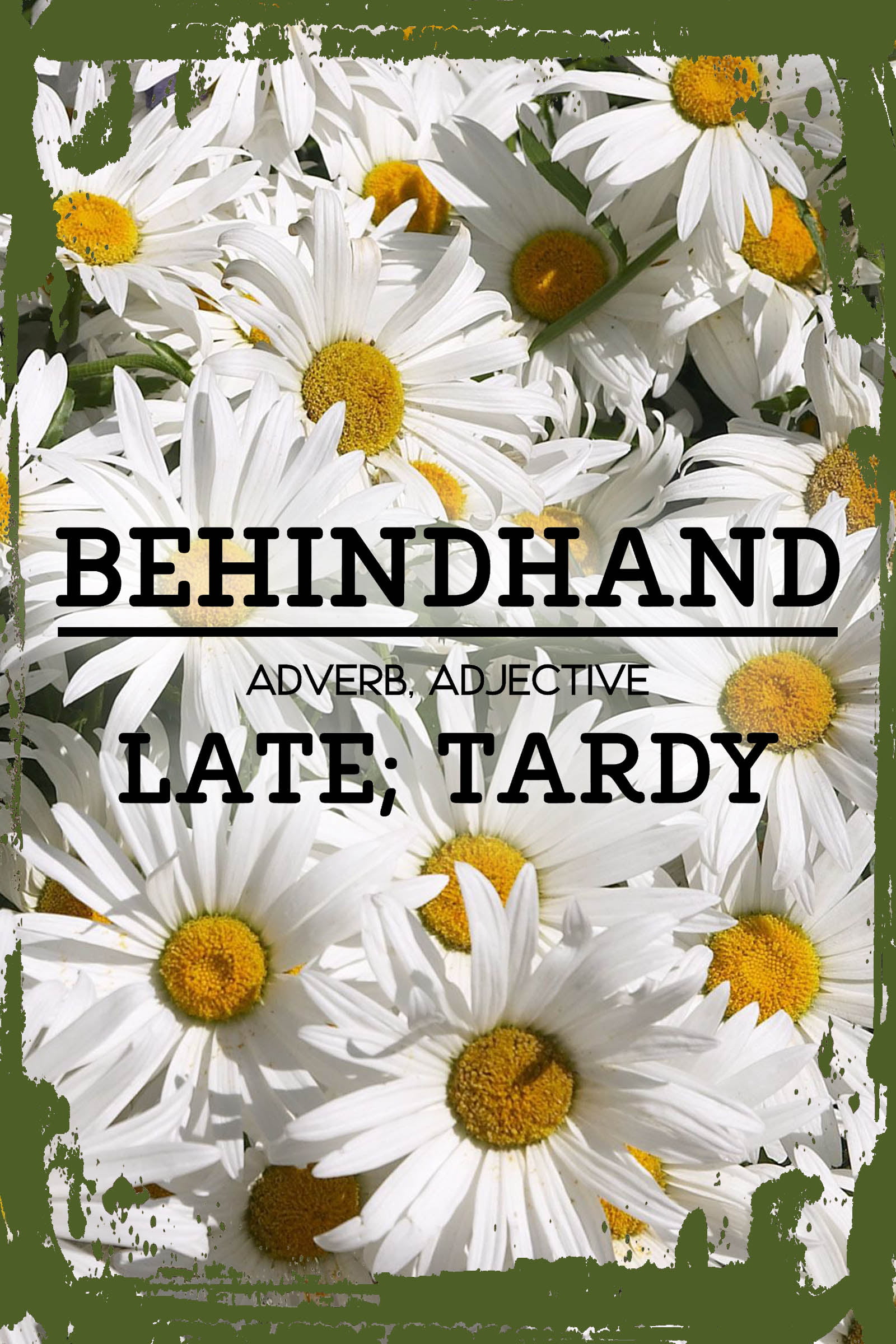 Daisy Flower Wall Art Behindhand adverb adjective late; tardy funny
