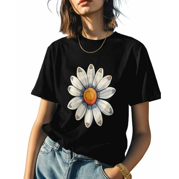 Daisy Flower Watercolor Womens Tshirt Graphic Tees Cotton Crew Neck T-Shirts, Casual Short Sleeve Shirts for Women Teen Girl Blossom Floral