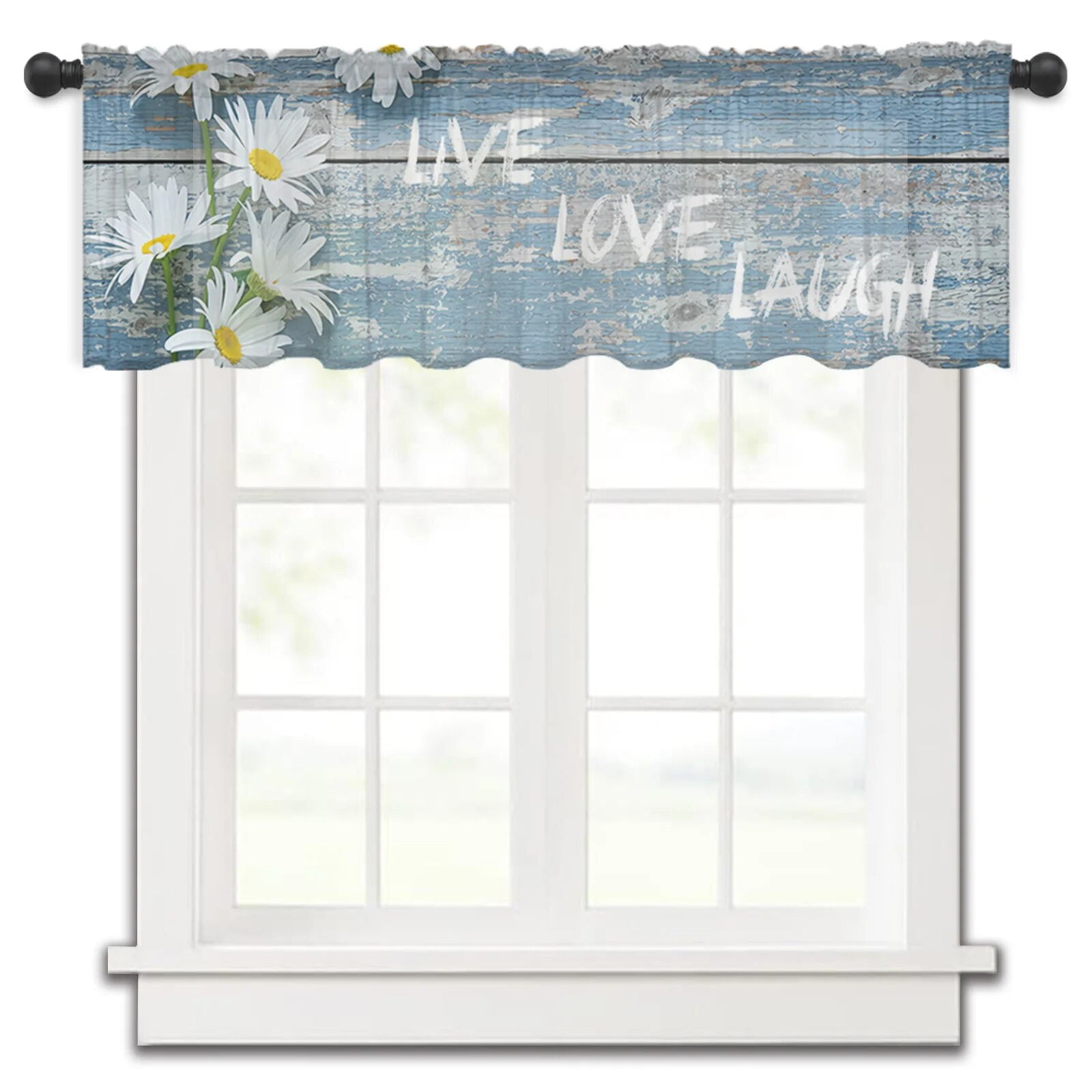 Daisy Flower Wood Texture Short Tulle Curtain Bedroom Sheer Window ...