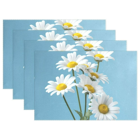 Daisy Flowers 4 PCs Placemats Set Linen Non-Slip Table Mat Rectangular Washable for Dining Kitchen Party 12"x18"