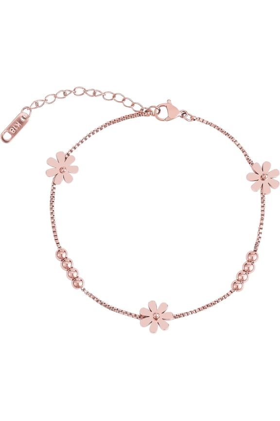 Daisy Flowers Ankle for Women 18K Gold Plated Adjustable Chain Anklet Boho Beach Jewelry Gifts for Birthday Valentines Day Wedding Rose Gold