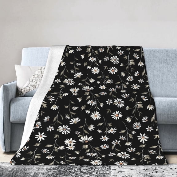 Daisy Flowers Blanket Wildflowers Floral Blanket Super Soft Flannel Fleece Blankets Lightweight Fluffy Plush Bed Blanket for Bedding Sofa and Travel 50x40