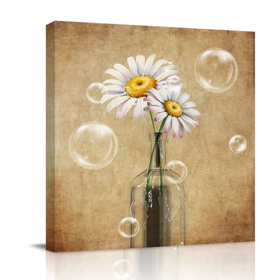 Daisy Flowers Canvas Wall Art for Living Room, Bottles Vintage Bubbles Vintage Poster Print Painting for Bedroom Office Home Decoration Wall Pictures Prepare To Hang 10"x10"