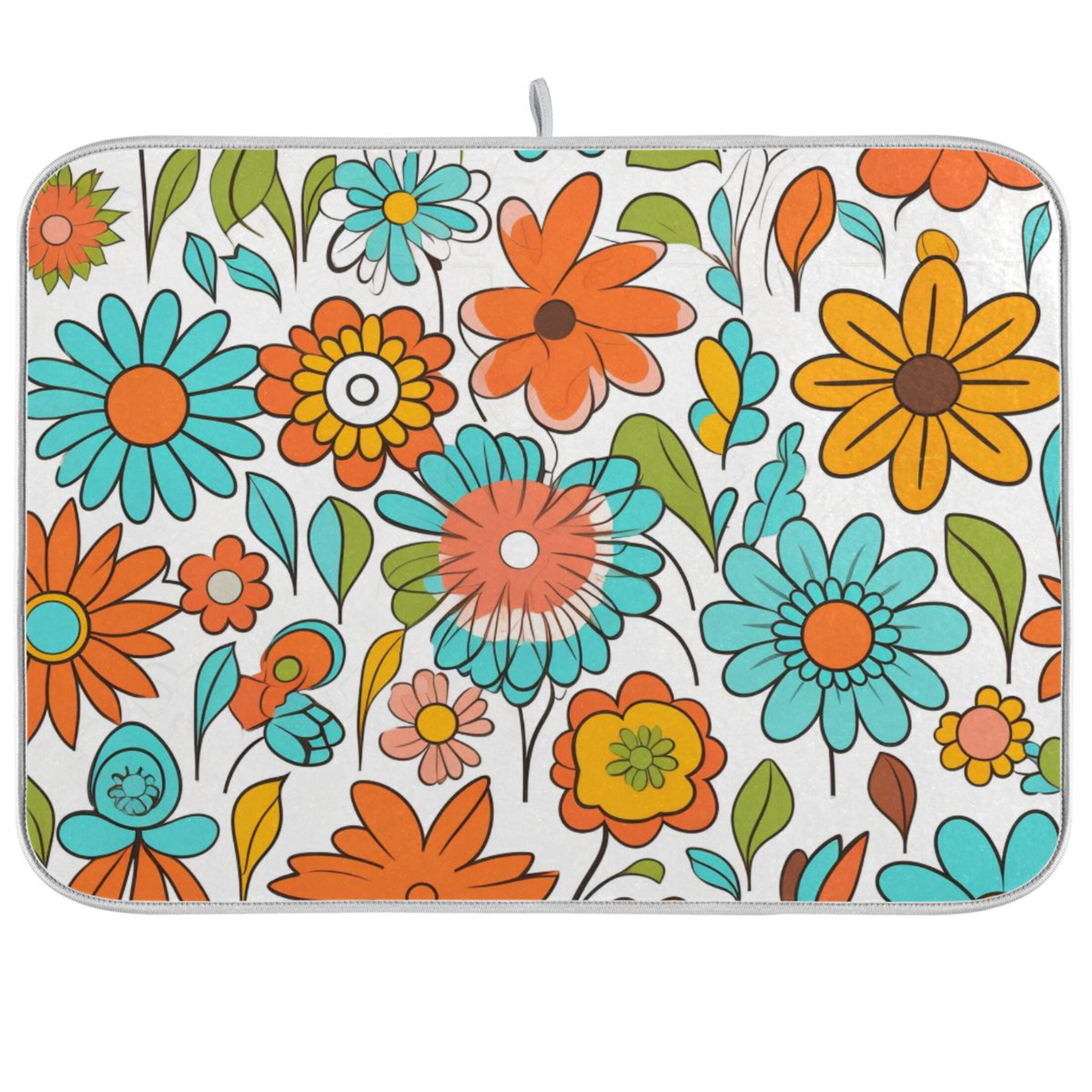 Daisy Flowers Floral Dish Drying Mat Microfiber Kitchen Pad Large ...