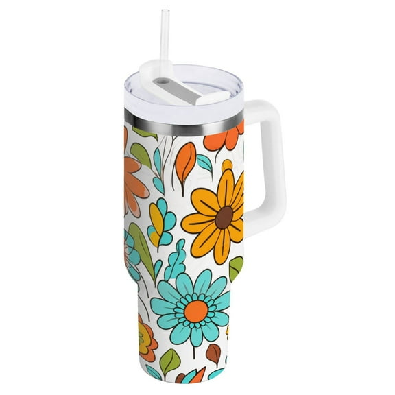 Daisy Flowers Floral Tumbler with Handle and Straw Insulated Travel Mug Reusable Stainless Steel Water Bottle 30 oz