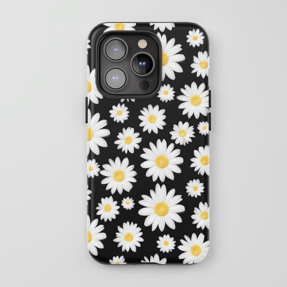Daisy Flowers For All iPhone Series Tough Phone Case Floral Black