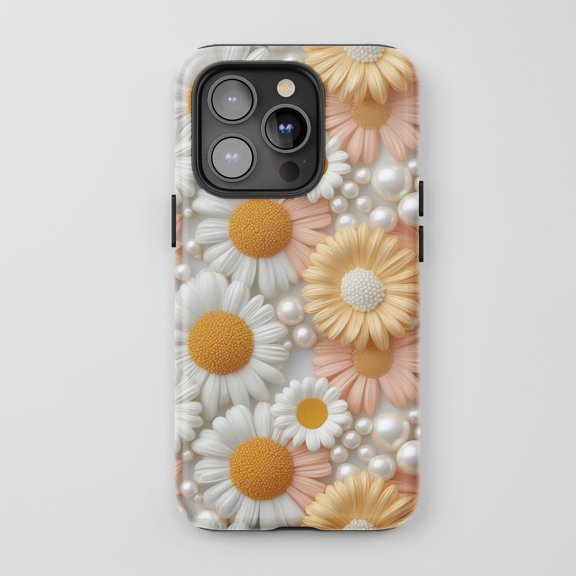 Daisy Flowers For All iPhone Series Tough Phone Case Floral Pearls Pastel