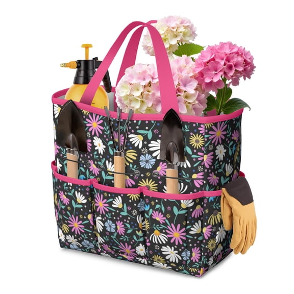 Daisy Flowers Garden Tools Bag, Water-proof Oxford Garden Tote Home Organizer Gardening Tool Bag Kit Holder with 8 Pockets for Indoor and Outdoor Gardening(Tools Not Included)