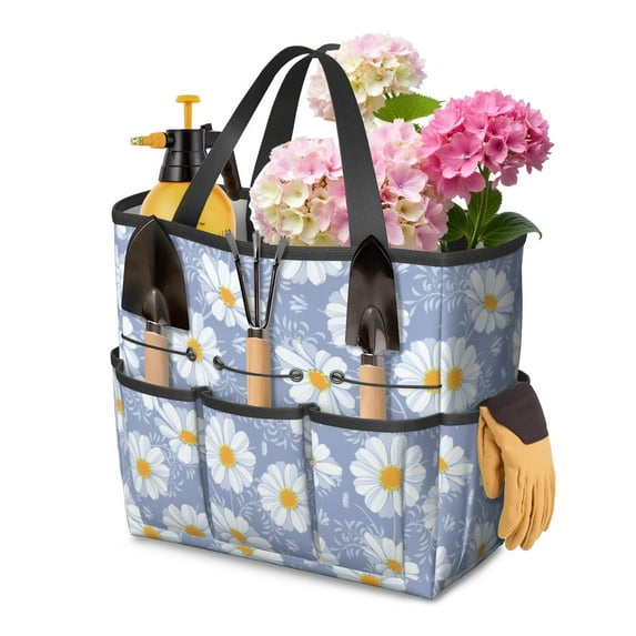 Daisy Flowers Garden Tools Bag, Water-proof Oxford Garden Tote Home Organizer Gardening Tool Bag Kit Holder with 8 Pockets for Indoor and Outdoor Gardening(Tools Not Included)