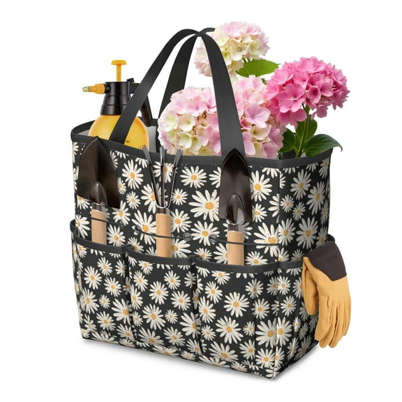 Daisy Flowers Garden Tools Bag, Water-proof Oxford Garden Tote Home Organizer Gardening Tool Bag Kit Holder with 8 Pockets for Indoor and Outdoor Gardening(Tools Not Included)