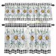 thumbnail image 1 of Daisy Flowers Kitchen Curtains Valances and Tiers Set of 3 White Floral Eucalyptus Leaves Black Plaid Tier Curtains and Valance with Rod Pocket for Small Windows, 27.5"x24", 1 of 9