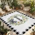 thumbnail image 1 of Daisy Flowers Outdoor Rug for Patio/Deck/Porch, Non-Slip Large Area Rug 4 x 6 Ft, Summer Flowers Wreath Leaves Bow Black Plaid Indoor Outdoor Rugs Washable Area Rugs, Camping Rug Carpet Runner, 1 of 8