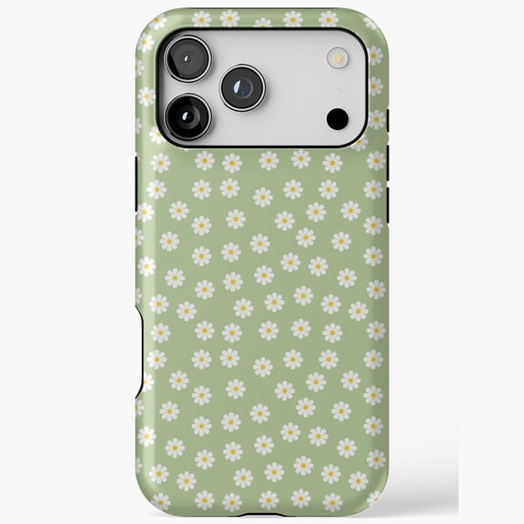 Daisy Flowers Pattern Green Background iPhone Case 17 16 15 14 13 12 11 Pro Max