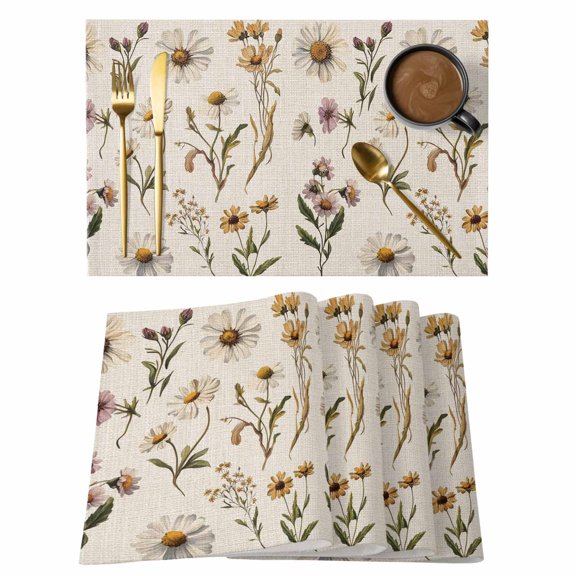 Daisy Flowers Placemats Set of 1, Spring Wildflowers Non-Slip Place Mats Washable Table Mats for Kitchen Dining Table Decorations Indoor/Outdoor