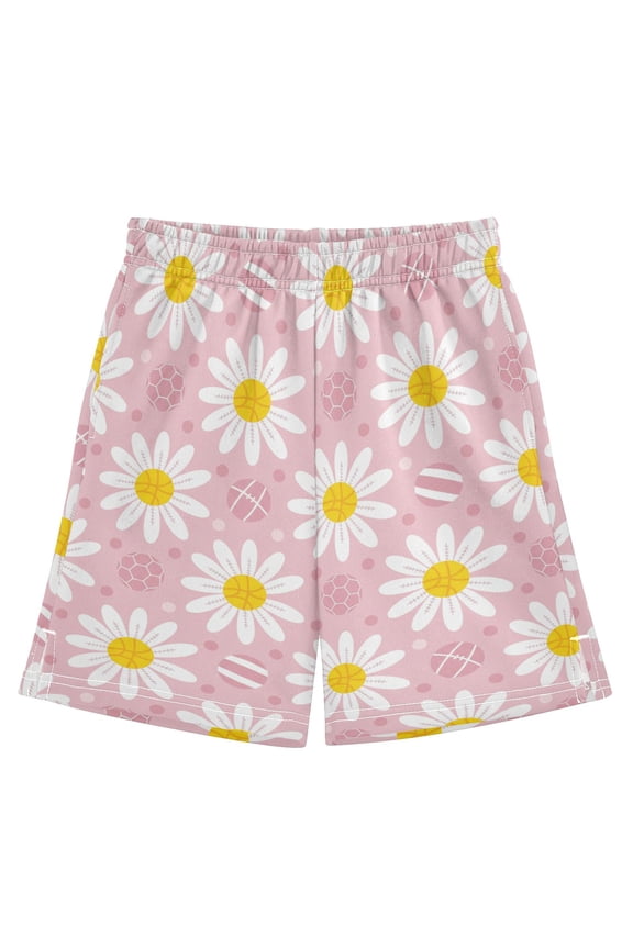 Daisy Flowers Polka Dots Athletic Shorts Breathable with Comfort Fit Drawstring Casual Sweatshorts Large