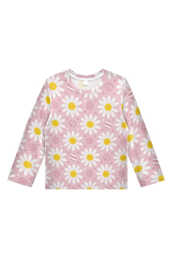 Daisy Flowers Polka Dots Boys' Rash Guard Shirts UPF 50 Plus Sun Protection Short Sleeve Swim Tees 5-6T