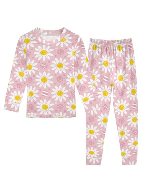 Daisy Flowers Polka Dots Cotton Pajamas 2 Piece Set Sleepwear Soft and Comfortable Homewear Nightwear