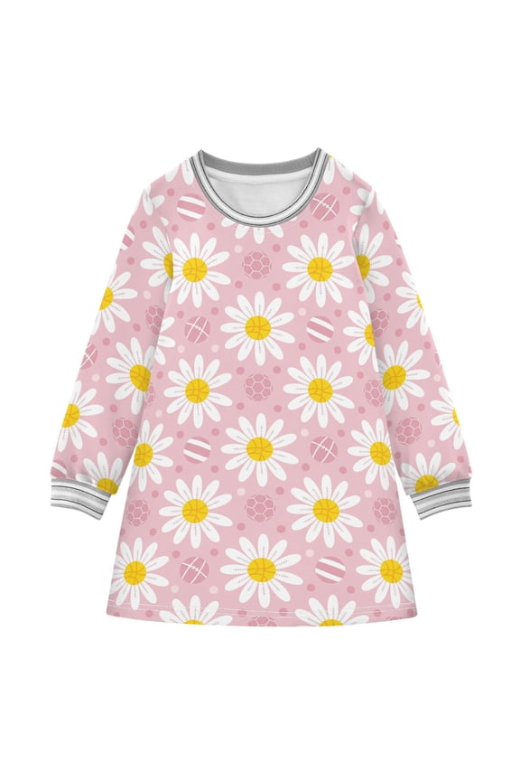 Daisy Flowers Polka Dots Girls'long-sleeved dress Thickened A-dress Warm Dress Basic Shirt Party Dresses