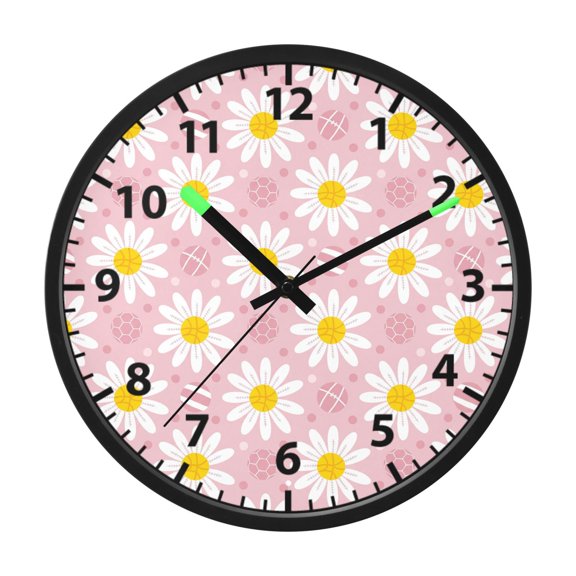 Daisy Flowers Polka Dots Wall Clock 12 Inch Voice Activated Night Light Silent Non Ticking