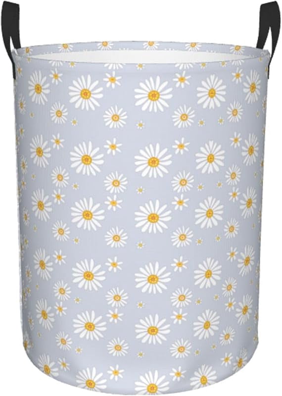 Daisy Flowers Round Laundry Hamper Storage Basket Toys Clothes Organizer Bin For Home Bathroom Bedroom Dorm Nursery