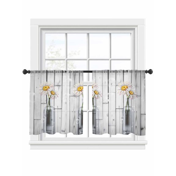 Daisy Flowers Sheer Curtains 54 Inch Long 2 Panels, Bottles Vintage Bubbles Wood Grain Light Filtering Rod Pocket Curtains, Sheer Voile Drapes for Living Room Bedroom, 52"x54"