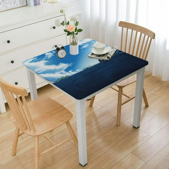 Daisy Flowers Square Fitted Tablecloth, Rustic Floral Blossom Table Covers, Fits In Table, Vintage Wood Planks Elastic Edge Table Cloth, for Holiday Party Banquet Dinner Use