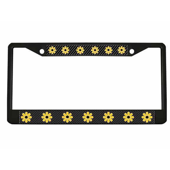 Daisy Flowers Style Heavy Duty Metal License Plate Frame Personalised/Car Accessories Car Tag Holder Cover Cute Girly Gift for Women(Carbon) (blk/Carbon/Yellow/blk)