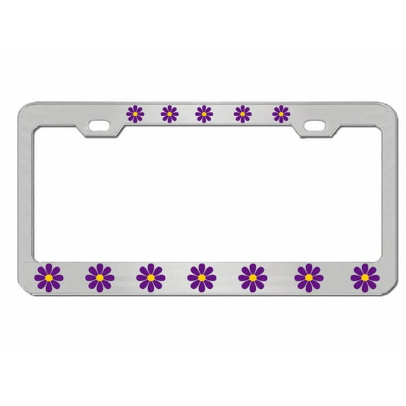 Daisy Flowers Style Heavy Duty Metal License Plate Frame Personalised/Car Accessories Car Tag Holder Cover Cute Girly Gift for Women (Chrome/Purple/Yellow)