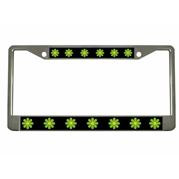 Daisy Flowers Style Heavy Duty Metal License Plate Frame Personalised/Car Accessories Car Tag Holder Cover Cute Girly Gift for Women (Chrome/blk/Lime Green/YLW)