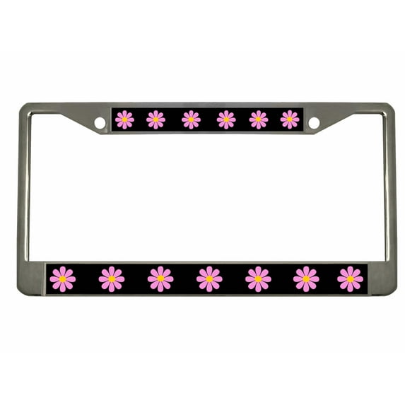 Daisy Flowers Style Heavy Duty Metal License Plate Frame Personalised/Car Accessories Car Tag Holder Cover Cute Girly Gift for Women (Chrome/blk/l-Pink/Yellow)
