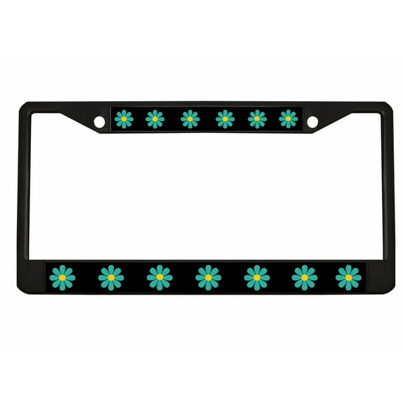 Daisy Flowers Style Heavy Duty Metal License Plate Frame Personalised/Car Accessories Car Tag Holder Cover Cute Girly Gift for Women (blk/Turquoise/YLW)