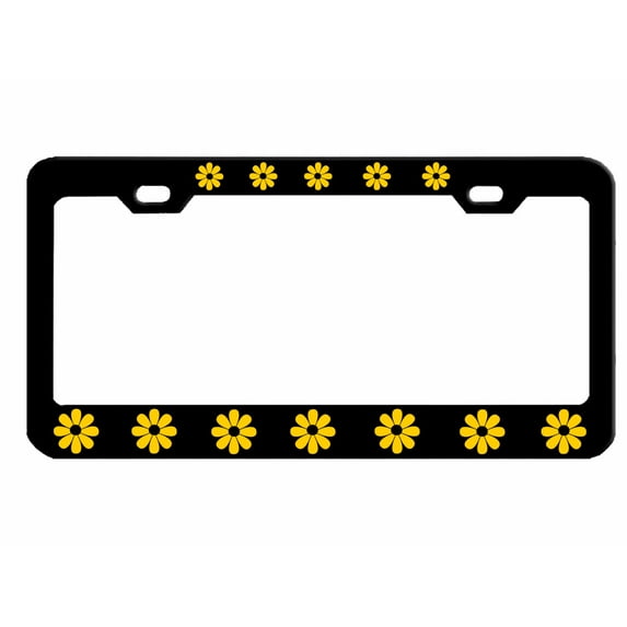 Daisy Flowers Style Heavy Duty Metal License Plate Frame Personalised/Car Accessories Car Tag Holder Cover Cute Girly Gift for Women (Black/Yellow)