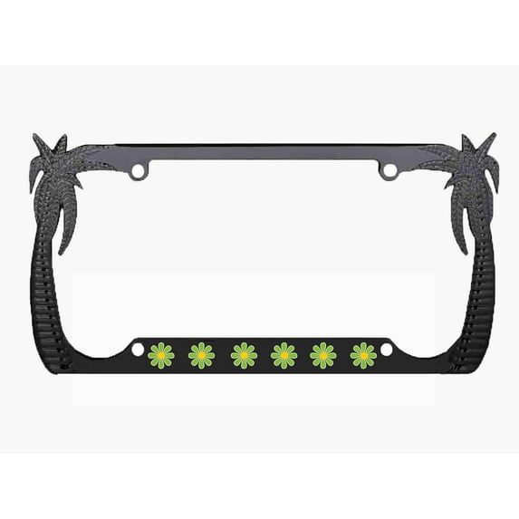 Daisy Flowers Style Palm Tree Heavy Duty Metal License Plate Frame Personalised/Car Accessories Car Tag Holder Cover Cute Girly Gift for Women (Black/Lime Green)