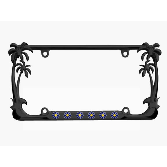 Daisy Flowers Style Palm Tree Heavy Duty Metal License Plate Frame Personalised/Car Accessories Car Tag Holder Cover Cute Girly Gift for Women(Carbon) (Black/Dark Blue)