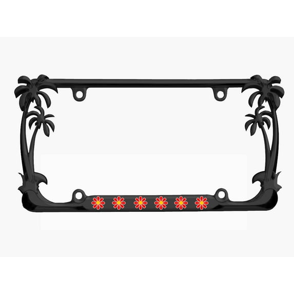Daisy Flowers Style Palm Tree Heavy Duty Metal License Plate Frame Personalised/Car Accessories Car Tag Holder Cover Cute Girly Gift for Women(Carbon) (blk/red)