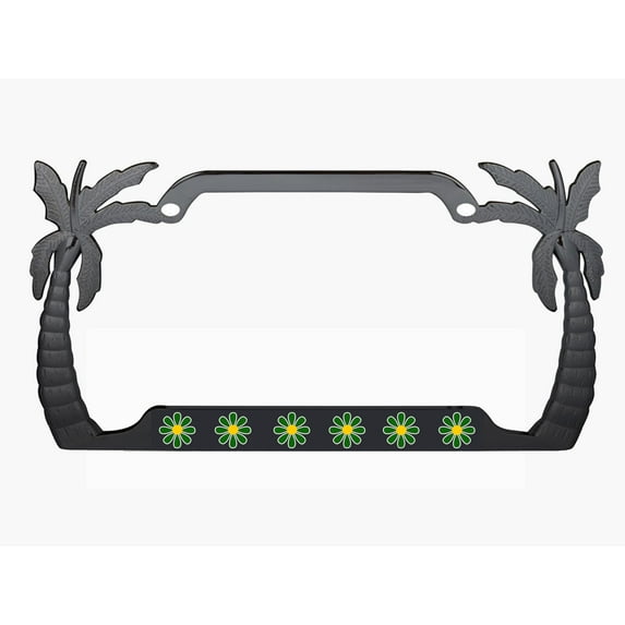 Daisy Flowers Style Palm Tree Heavy Duty Metal License Plate Frame Personalised/Car Accessories Car Tag Holder Cover Cute Girly Gift for Women (blk/darkblue)