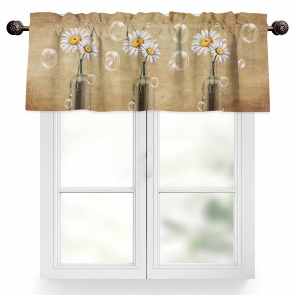 Daisy Flowers Valances for Windows Bottles Vintage Bubbles Vintage Valance Curtains Rod Pocket Bathroom Small Window Treatments for Kitchen Living Room Bedroom, 42"x12"
