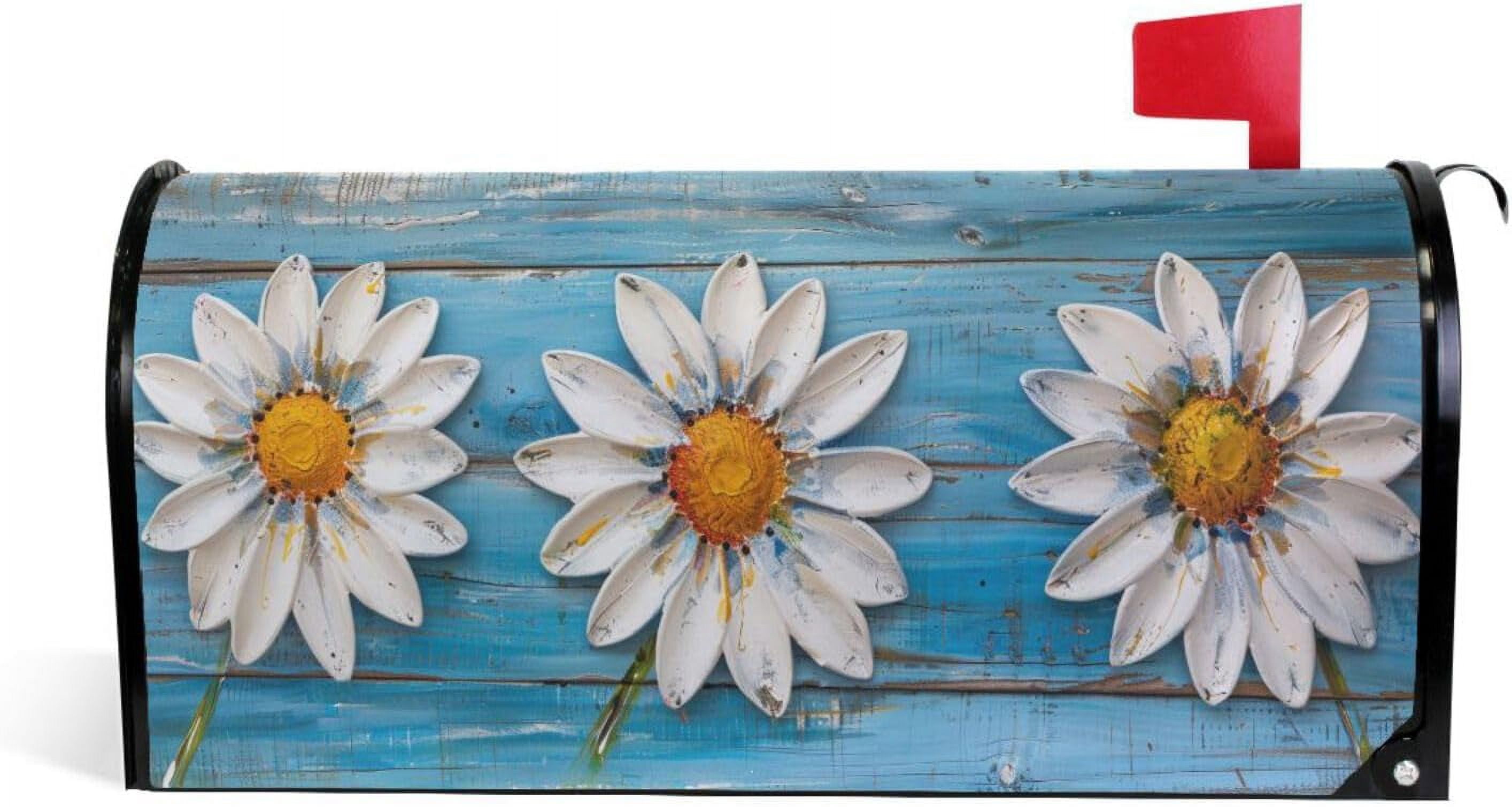 Daisy Flowers on Wooden Magnetic Mailbox Cover MailWraps Garden Yard Home Decor for Outside Oversized-25.5" x20.8"\u2026