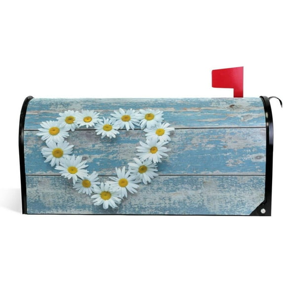 Daisy Flowers on Wooden Magnetic Mailbox Cover MailWraps Garden Yard Home Decor for Outside Oversized-25.5" x20.8"