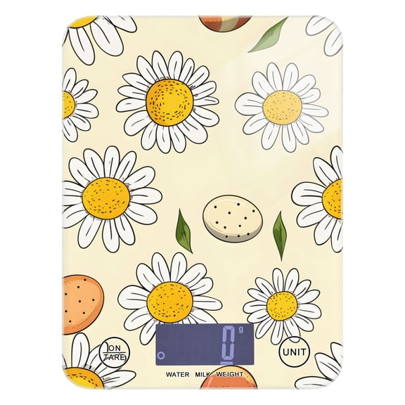 Daisy Flowers with Eggs Food Scale Digital Kitchen Scale Waterproof Tempered Glass Tare Function 11 lb for Baking Cooking Meal Prep