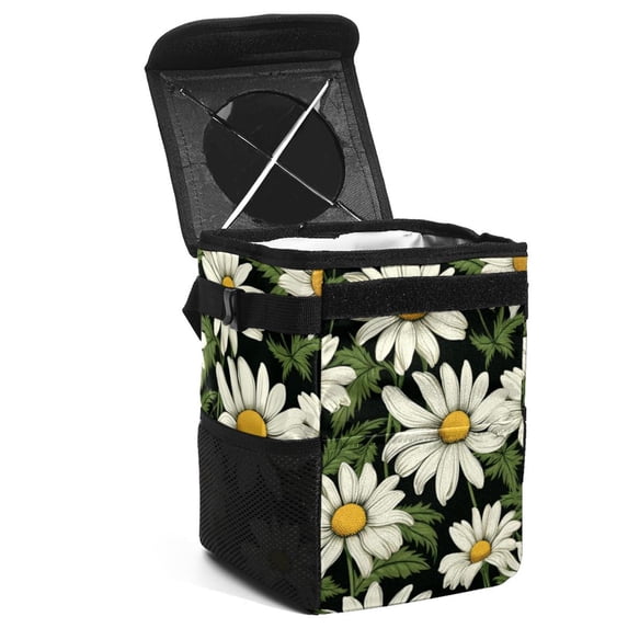 Daisy Foldable Car Garbage Can with Lid - Leak-proof Mini Trash Can, Hanging Storage Bag for Auto