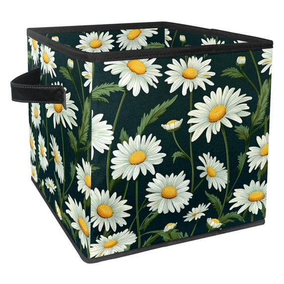 Daisy Foldable Storage Basket with Handle, 10.8"x10.5"x10.6" Large Capacity Cube Organizer Storage Containers