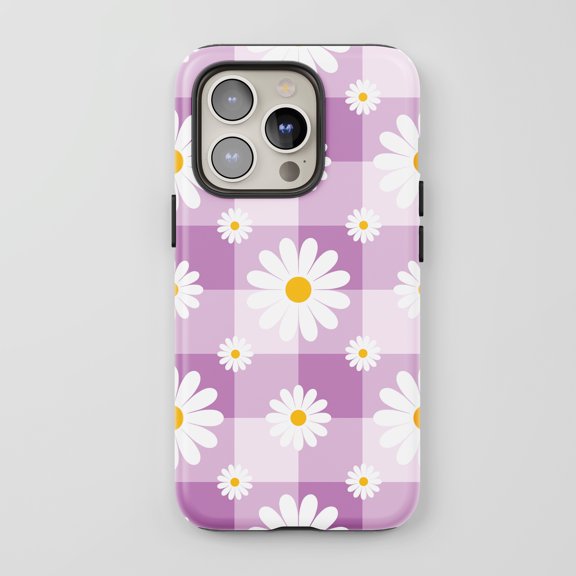 Daisy For All iPhone Series Protective Phone Case Floral Gingham Purple