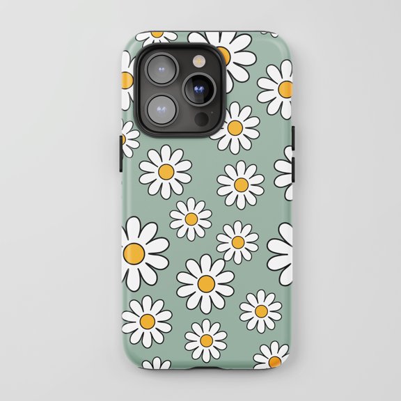 Daisy For All iPhone Series Tough Phone Case Retro Floral Pattern Sage Green