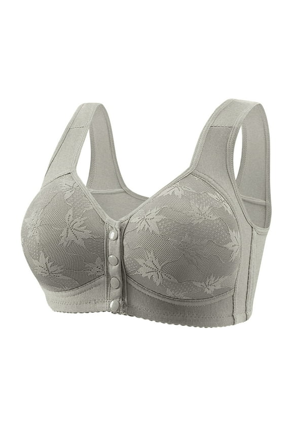 Daisy Front Closure Bras for Old Women No Underwire Full Coverage Seniors Bra Snap Button Down Wireless Braltter Breathable Cotton Lace Soft Support Plus Size S-5XL