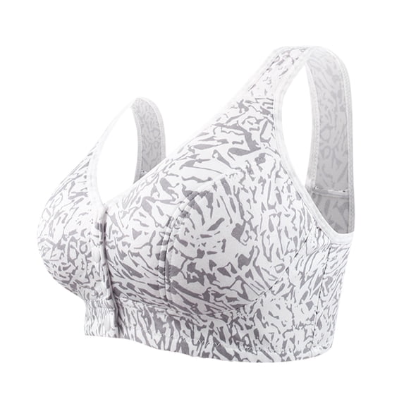 Daisy Front Closure Bras for Older Women Plus Size No Underwire Seamless Jelly Bra Full Coverage Comfort Wireless Bralettes Leopard Printed Grey 40