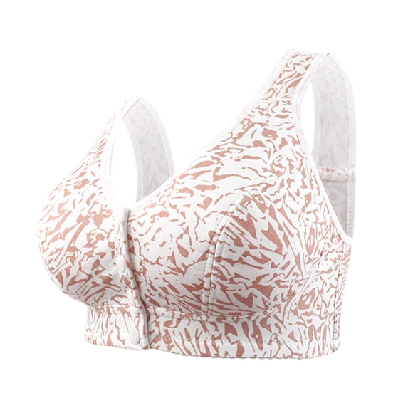 Daisy Front Closure Bras for Older Women Plus Size No Underwire Seamless Jelly Bra Full Coverage Comfort Wireless Bralettes Leopard Printed Pink 42