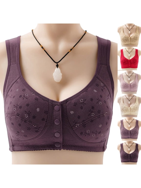 Daisy Front Closure Bras for Older Women, Wireless Full Coverage Comfort Bra, No Underwire Soft Cotton Bra for Everyday Support