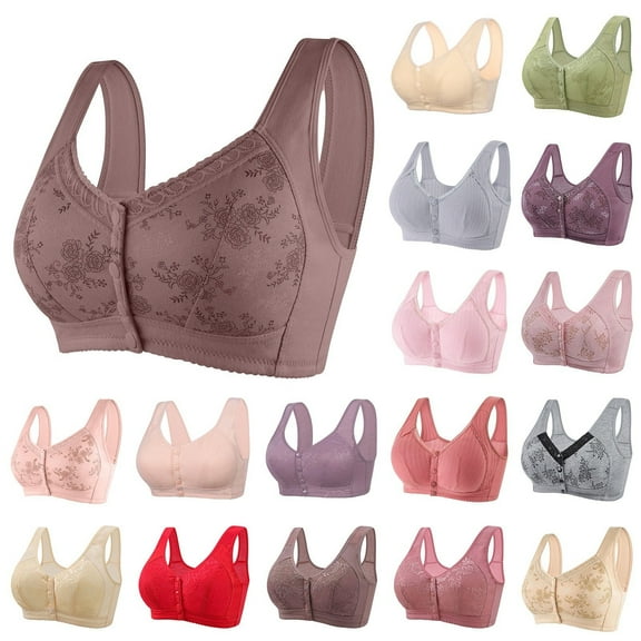Daisy Front Closure Bras for Older Women, Wireless Full Coverage Comfort Bra, No Underwire Soft Cotton Bra for Everyday Support